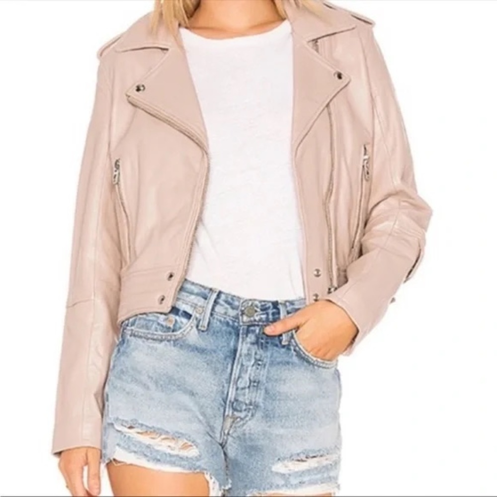 (A8) NEW Blank NYC Pink Genuine Leather Moto Jacket, Size Medium, NWOT - Picture 2 of 14